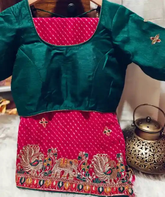 Laheriya Design Bandhani Saree with Stitched Blouse