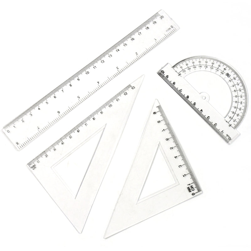 Plastic Geometry Set Triangle Ruler Protractor Straight Ruler (4 Pcs Set)