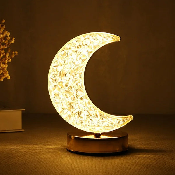 12570 Crystal Table Lamp  Moon Shape Touch Control Lamp With 3 Color  Metal Bedside Lamp For Kids Bedroom Romantic Desktop Nightstand  Stepless Dimming Usb Charging Touch Night Light