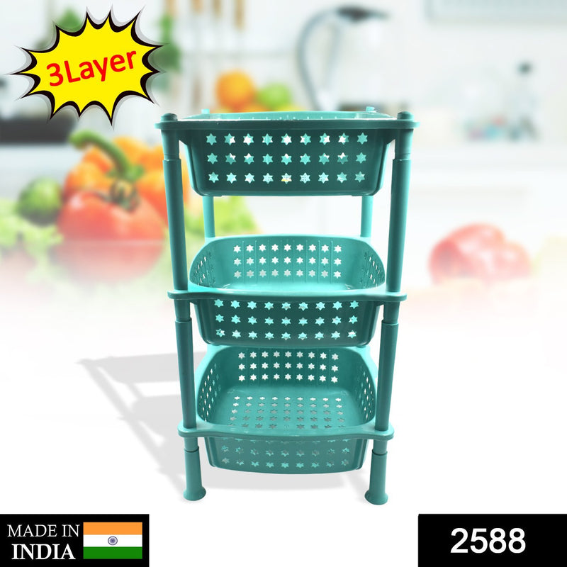 2588 3 Layer Squre Kitchen Trolley Basket