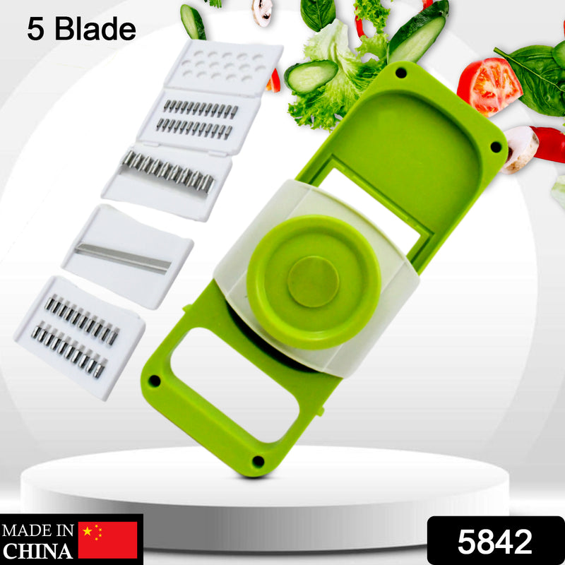 5842 Slicer For Kitchen 5 In 1 Foldable Vegetable Slicer Blade Potato Cutter Veggie Slicer Onion Slicer Julienne Grater With Protective Guards Stainless Steel Blade