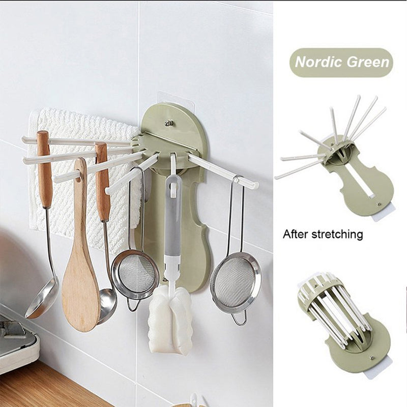 7728 Plastic 7-in-1 Multifunction Retractable Wall-mounted Pull-out Hanger Rack Without Punching Hooks Up For Kitchen Bathroom