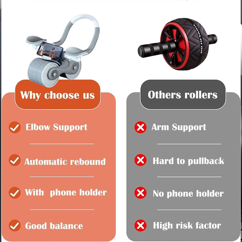 7209 Abdominal Roller Wheel Automatic Rebound Sponge Handle Double Wheel Abdominal Roller Non-slip Timer Function With Elbow Support For Exercises For Body Fitness Strength Training Home Gym