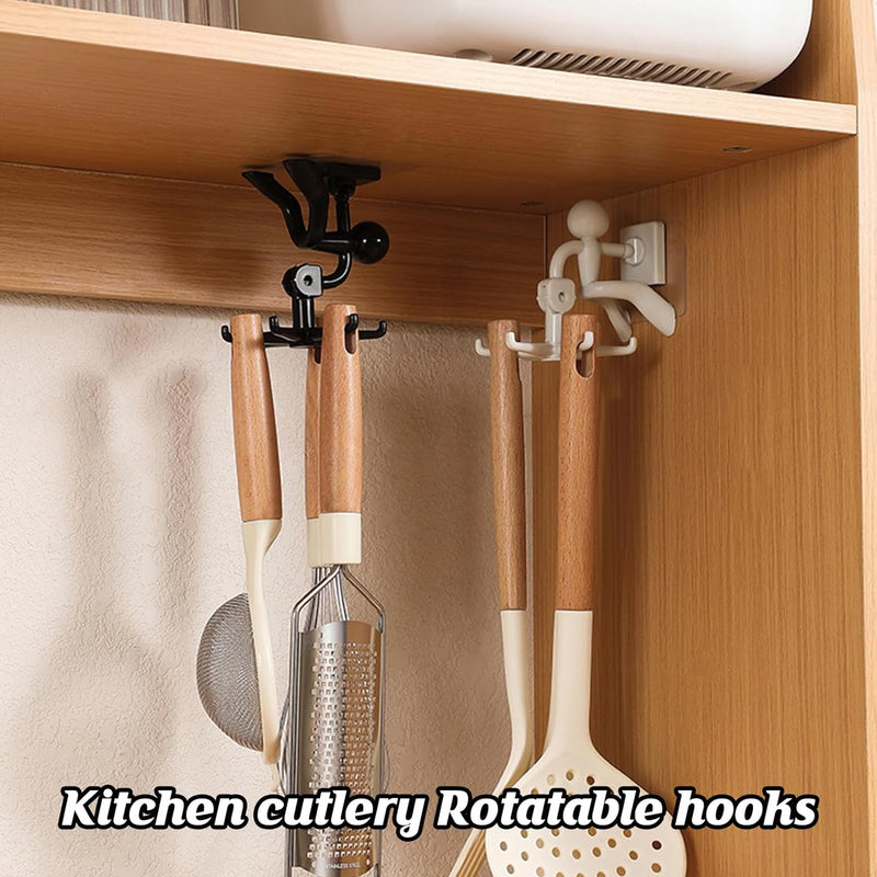 8766 360 Degree Rotating Figure 6 Claw Kitchen Utensils Holder Hook Organizerkitchen Rack Non-punching And Trace Sticky Hook For Bathroom Door Wall White (1 Pc )