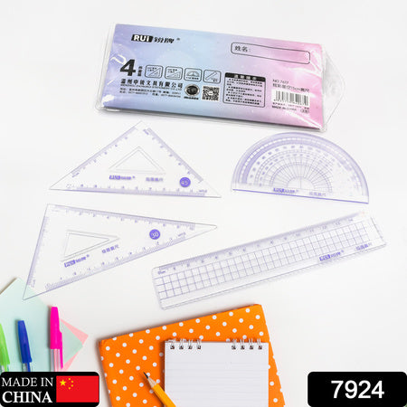 7924 4pcs Ruler Suit Stationery Set For School Student Office Draft Rulers For School Office Supplies And Supplies-high School