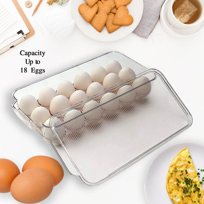 Plastic 18 Cavity Egg Storage Box Or Egg Trays For Refrigerator With Lid  Handles High Quality Rectangular Egg Tray Box For 18 Egg (1 Pc)