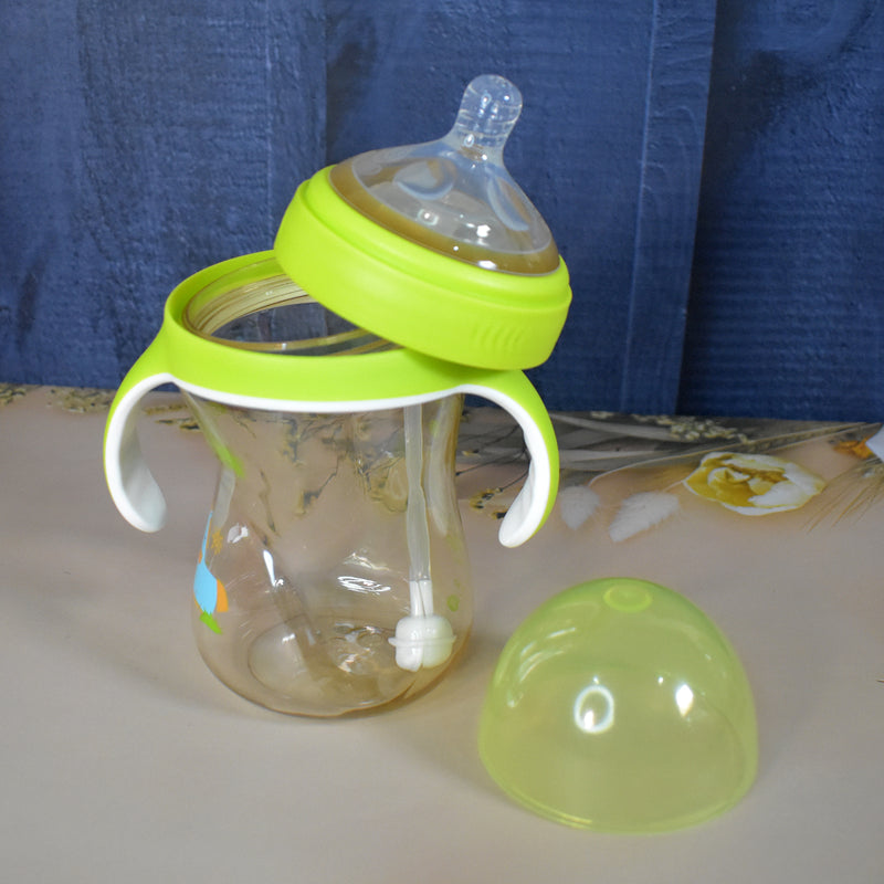 Plastic Baby Feeding Bottle With Handles Straw (300 Ml  1 Pc)