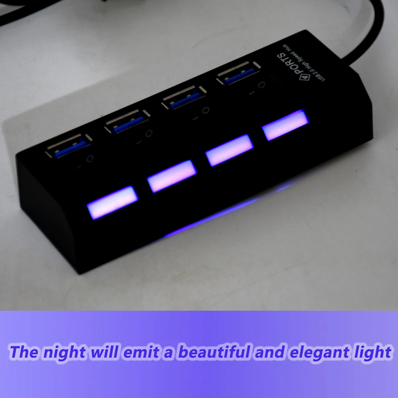 6995 4 Port Usb Hub Usb 2.0 Hub Splitter High Speed With Onoff Switch Multi Led Adapter Compatible With Tablet Laptop Computer Notebook