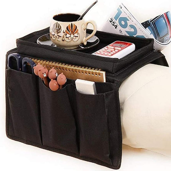 8164 Sofa Arm Rest Hanging Storage Bag Storage Bag For Sofa Ideal For Sorting Magazines Ipad Books (Black)