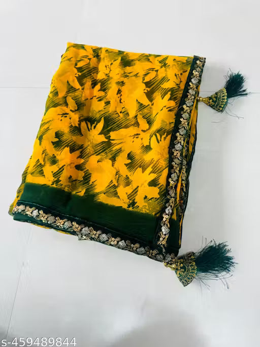 Pure georgette yellow saree