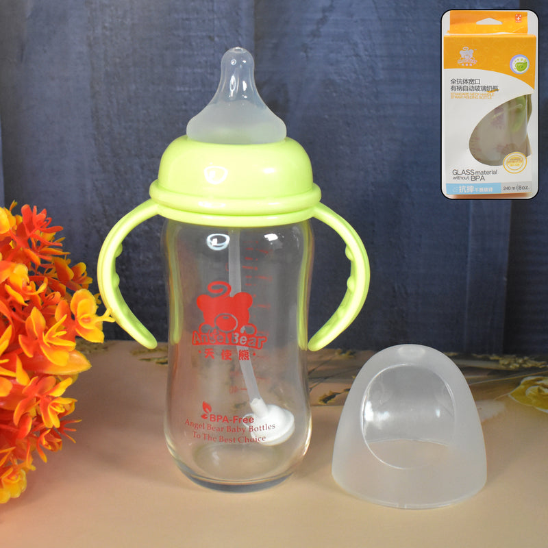 Glass Baby Feeding Bottle With Handles  Straw (240 Ml  1 Pc)