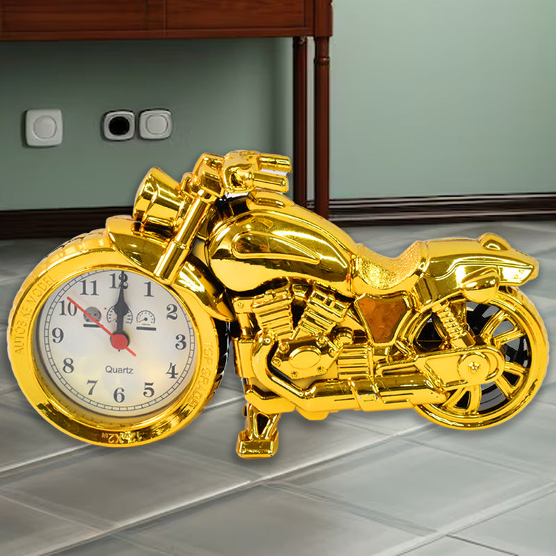 Golden Motorcycle Shape Alarm Clock Motor Table Clock For Home Decor (1 Pc)