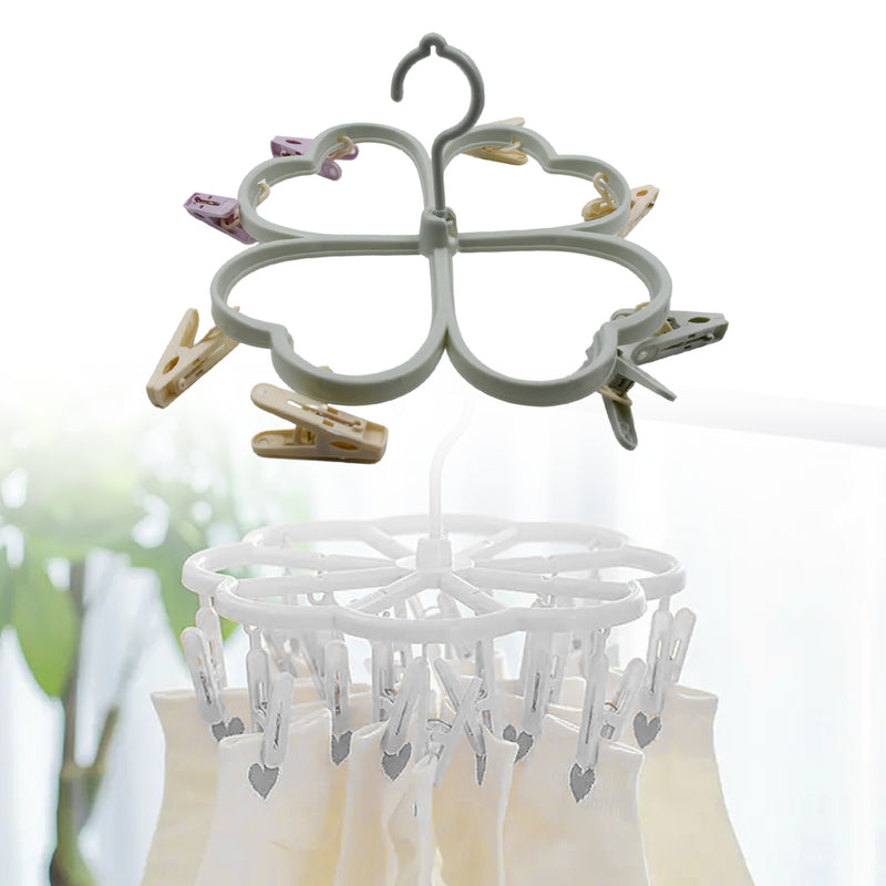 6919b Heart Shape Clothe Spin Rack Laundry Drying Rack Clothes Hangers With 8 Clips Clip Hanger Drip Hanger For Drying Underwear Baby Clothes Socks Bras Towel Cloth Diapers Gloves