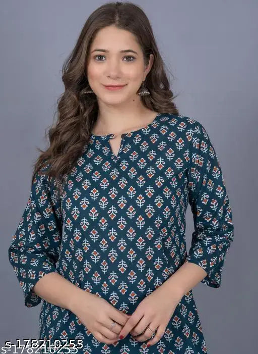 Women's Cotton Jaipuri printed short Kurti