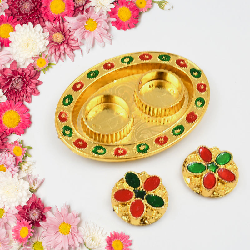 Oval Shape Special Puja Thali (1 Pc  Mix Design)