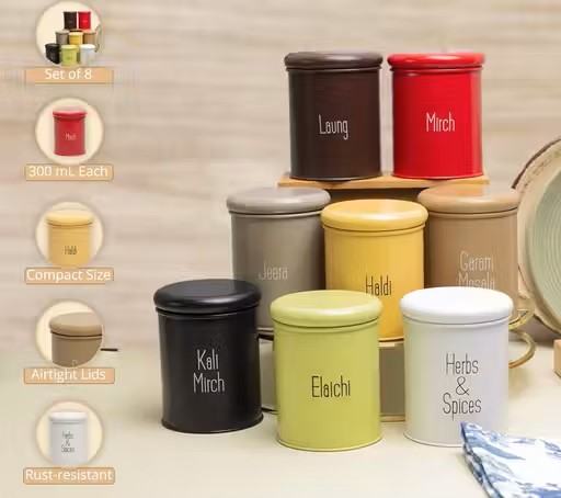 8-Piece Spice Jar Set,Mild Steel with BPA-Free Lids