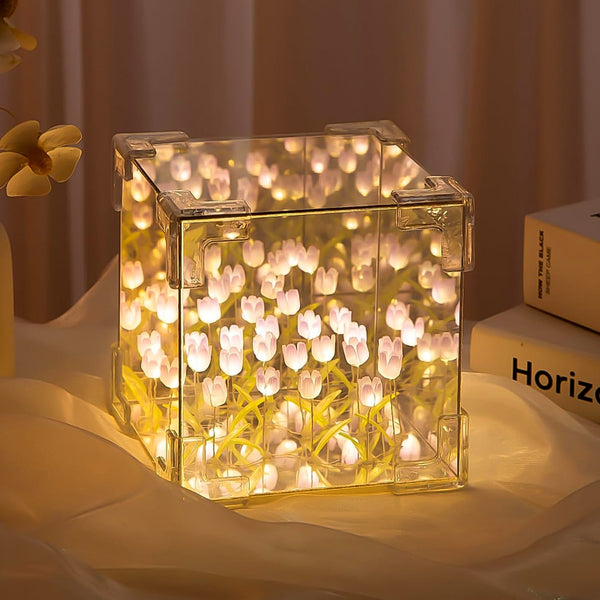 Cube Tulip Night Lamp  Led Decorative Nights Lamp For Bedroom (Multicolor  1 Set)