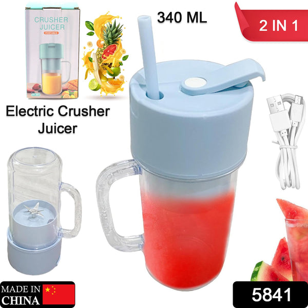 5841 2 In1 Portable Crusher Juicer With Handle  Straw For Smoothie Sipper Usb Rechargeable (340 Ml) 6 Stainless Steel Blades Compact Juicer Mixer Juicer Portable Fresh Juice Blender Portable Electric Juicer ( 340 Ml )