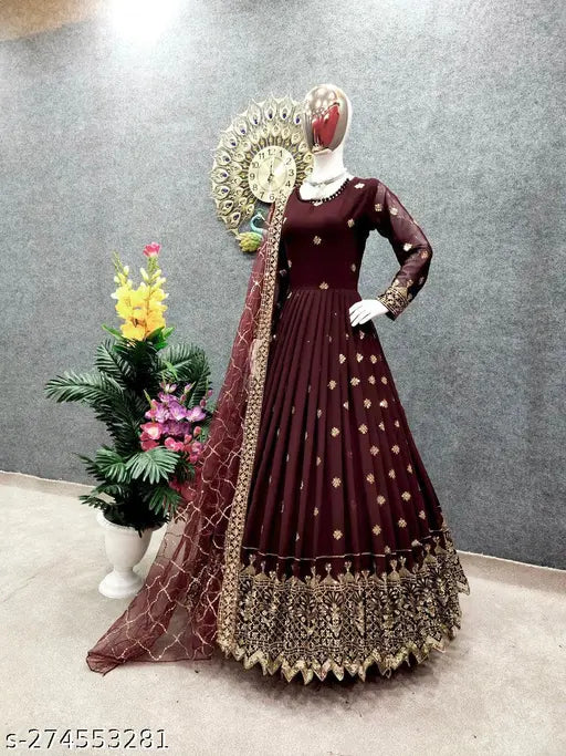 Faux Georgette With Embroidery Sequence Work With Full Sleeve Party Wear Look Heavy Embroidery Sequence Work Gown