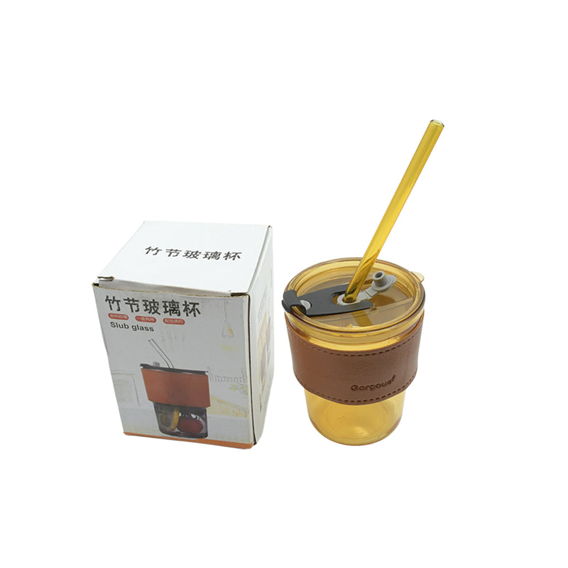 5887 Home Glass Coffee Mugtea Cup With Glass Straw And Leakproof Lid  Travel Friendly Cups With Heatproof Sleeves