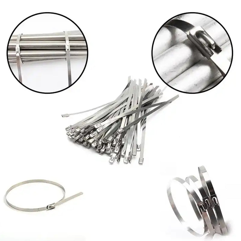 Stainless Steel Cable Tie Used For Solar Industrial And Home Improvement Multipurpose High Strength Self-locking Zip Ties Multi-purpose Tie Portable Rustproof 100pcs Wide Application Zip Tie Set For Building ( 4.6x200mm  4.6x100mm   100 Pcs Set)