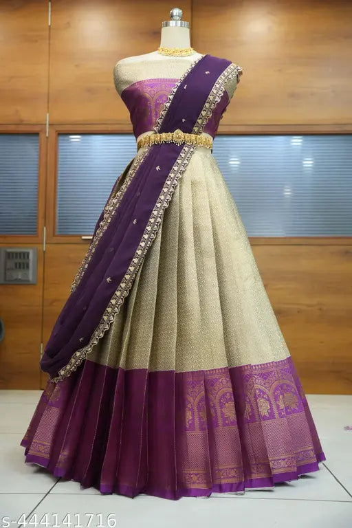 Beautiful Embroidery work Unstitched Half Saree with Woven Design & Rangoli Embroidery Dupatta For Women