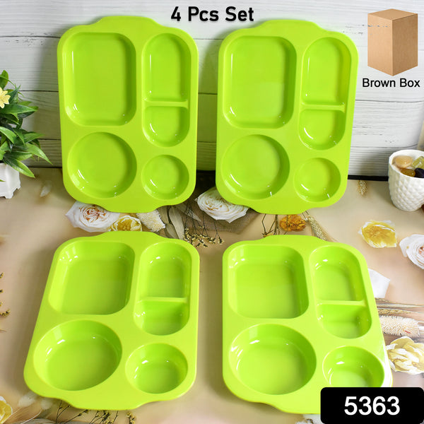 5363 Unbreakable Plastic Food Platesbiodegradable 5 Compartment Square Plate For Food