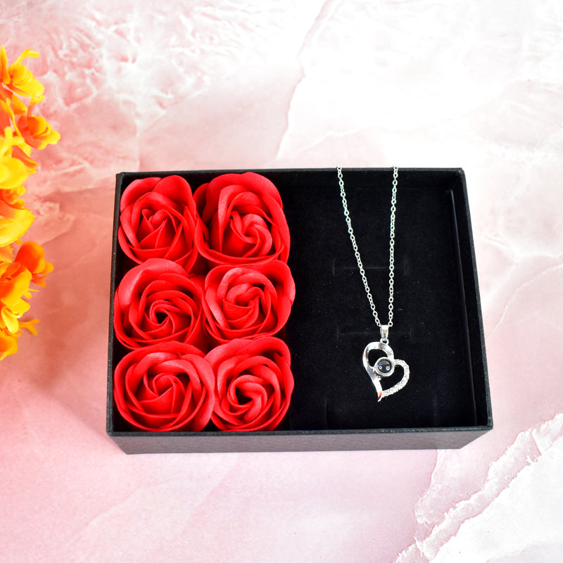 Rose Flower Gift Box Handmade Eternal Rose With I Love You Necklace Valentines Day