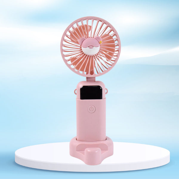 Mini Usb Charging Fan With Percentage Display 5 Speed Modes And Mobile Stand