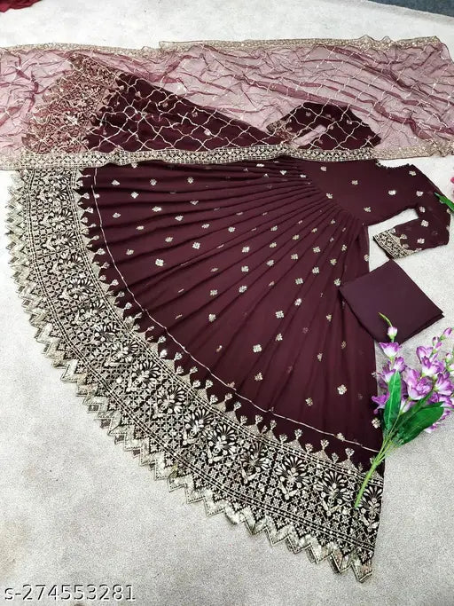 Faux Georgette With Embroidery Sequence Work With Full Sleeve Party Wear Look Heavy Embroidery Sequence Work Gown