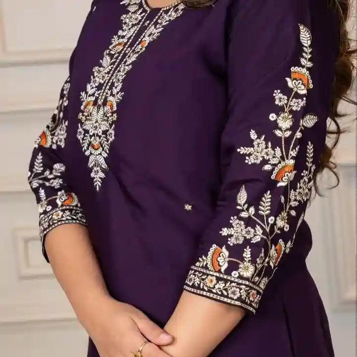 Premium Roman Silk Kurti Pant Dupatta Set