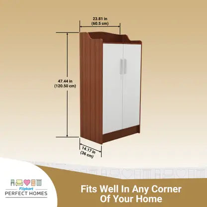 Wood Shoe Rack  (MELAMINE SP WALNUT & FROSTY WHITE, 6 Shelves, Knock Down)