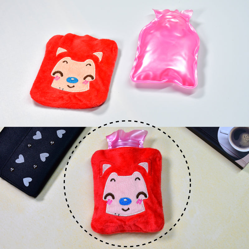 6523 Pink Cat Small Hot Water Bag With Cover For Pain Relief Neck Shoulder Pain And Hand Feet Warmer Menstrual Cramps.