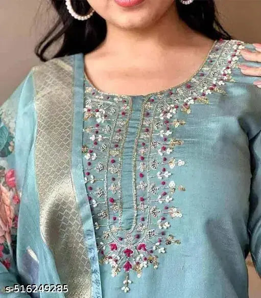 Fancy Reyon Slub Kurta Set With Dupatta