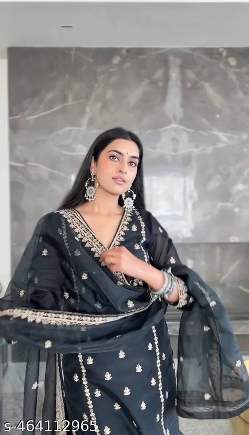 Black silk sequence jari kurta set