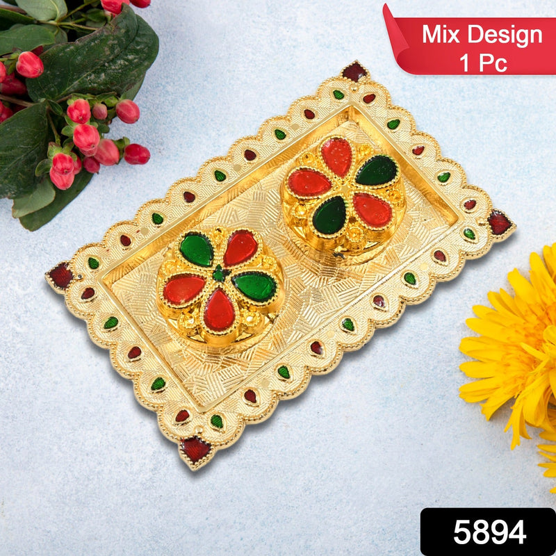 Tray Shape Special Puja Thali (1 Pc  Mix Design)