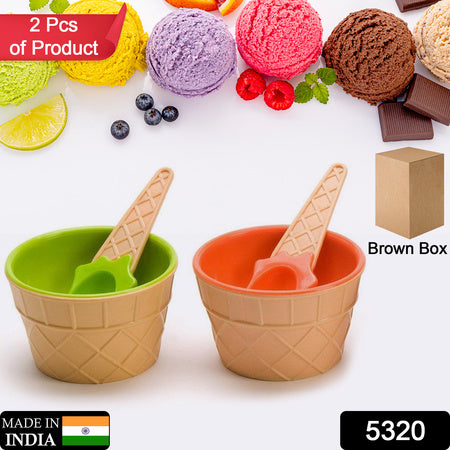 5320 Ice-cream Waffle Spoon Bowel Cup Set  Premium Ice Cream Set  Ice-cream Bowel With Spoon 2pc Couple Bowl Set