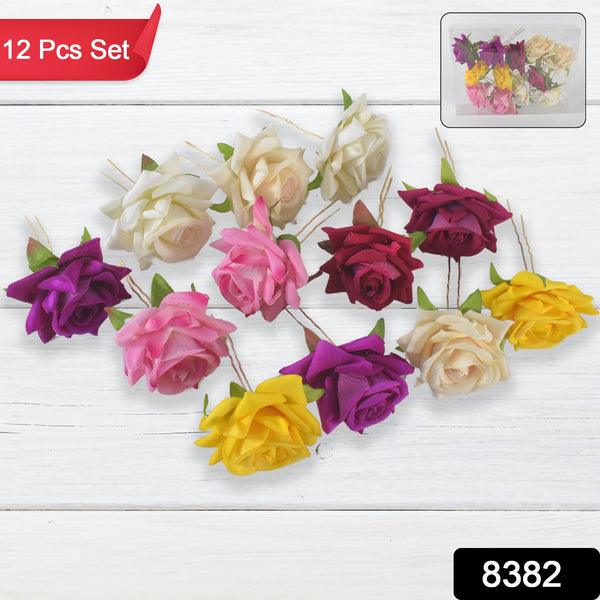 Colourful Flowing Flower Hair Pin (12 Pcs Set  Mix Color)