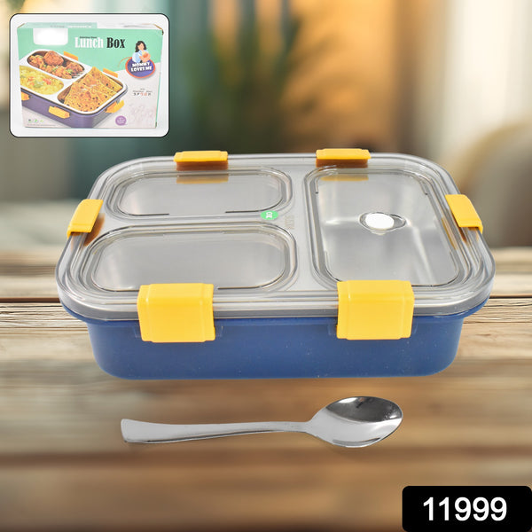 3 Compartment Transparent Stainless Steel Lunch Box For Kids