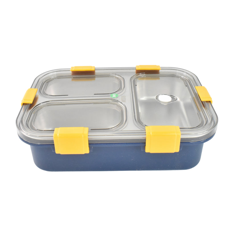 3 Compartment Transparent Stainless Steel Lunch Box For Kids