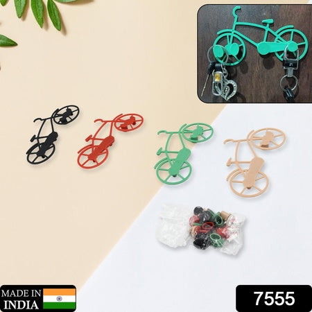 7555 Bicycle Shape Key Chain Holder And Wall Mount Bike Hook Key Holders Plastic Key Holder For Home Office (Pack Of 4)