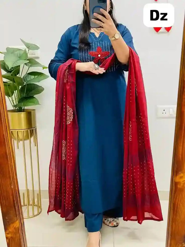 Elegant Blue & Red Harmony Kurti Set