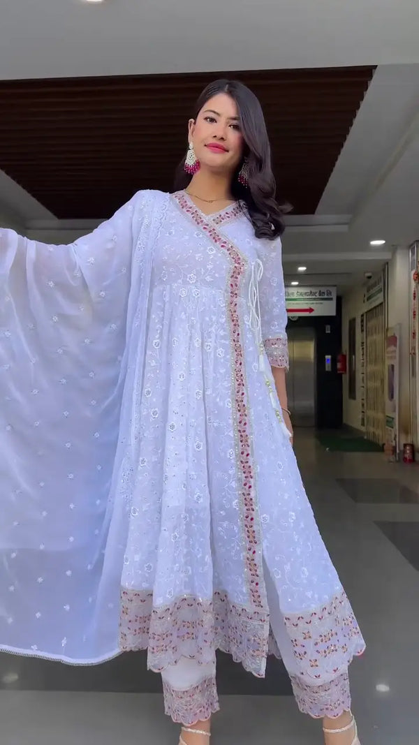 White Georgette Anarkali Suit