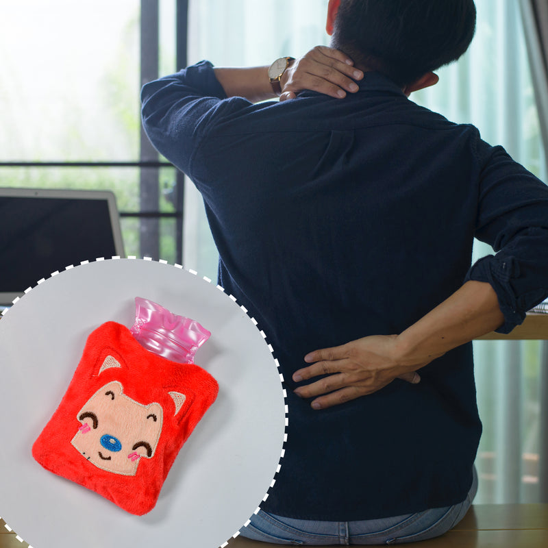 6523 Pink Cat Small Hot Water Bag With Cover For Pain Relief Neck Shoulder Pain And Hand Feet Warmer Menstrual Cramps.