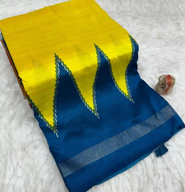 Pure Dupion silk saree  with patola prints & Ikkat printed blouse