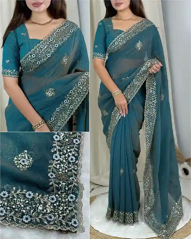 Tissue sonic crush saree with sequin border
