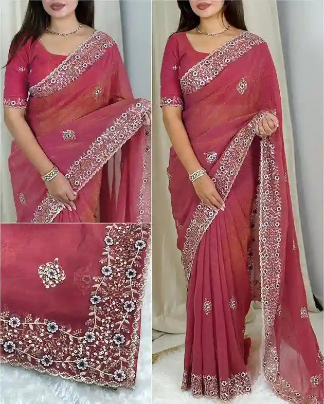 Tissue sonic crush saree with sequin border