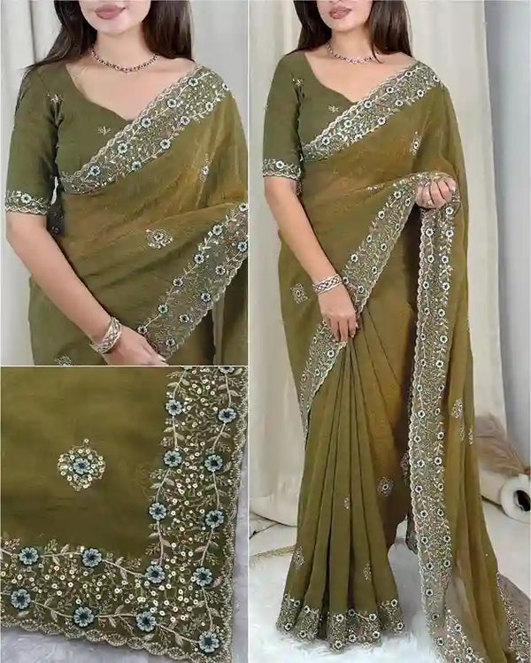 Tissue sonic crush saree with sequin border