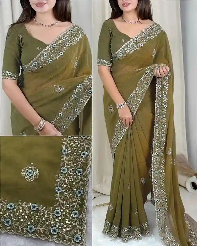 Tissue sonic crush saree with sequin border