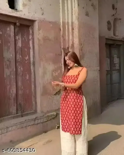 Cotton Printed Straight Sleeveless Kurta